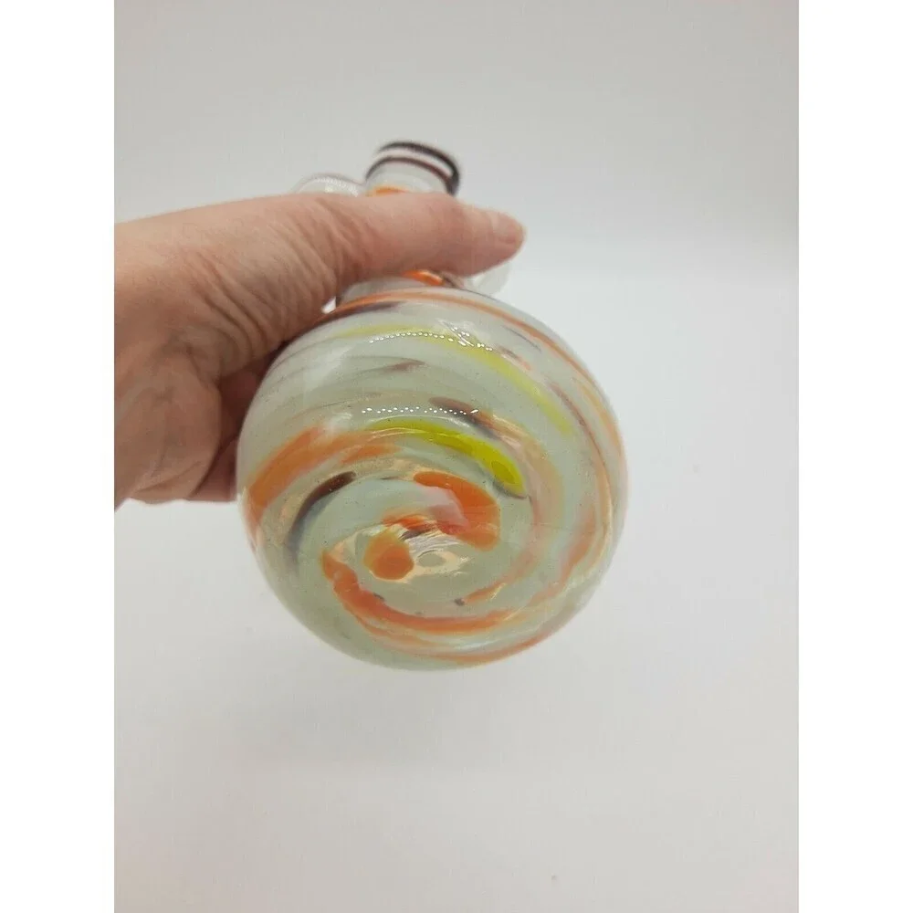 Vtg Vintage Ozark Art Glass Vase Brown Orange Ruffle Edge  5-1/2 Swirl